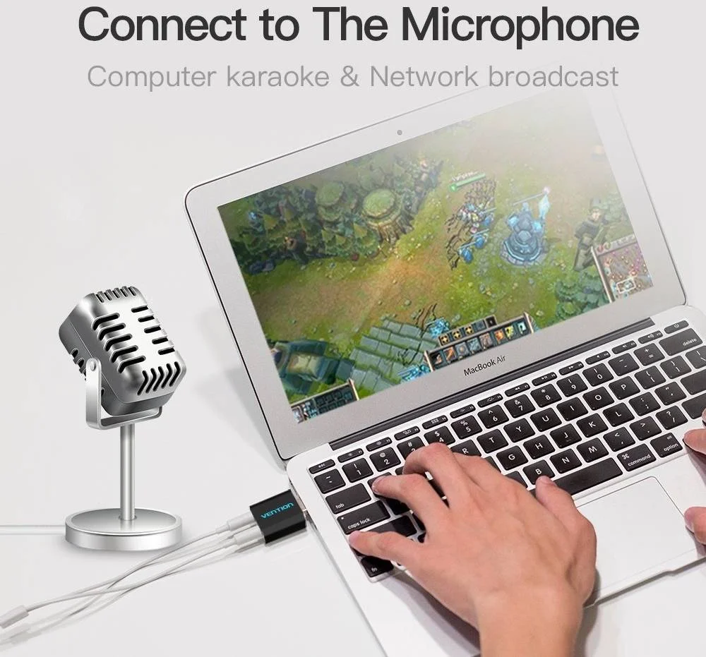 کارت صدای اکسترنال USB ونشن، میکروفون مستقل، رابط نیکل اندود، بدنه آلیاژ آلومینیوم، تراشه کاهش نویز، نوع فلزی مشکی | VAB-S17-B