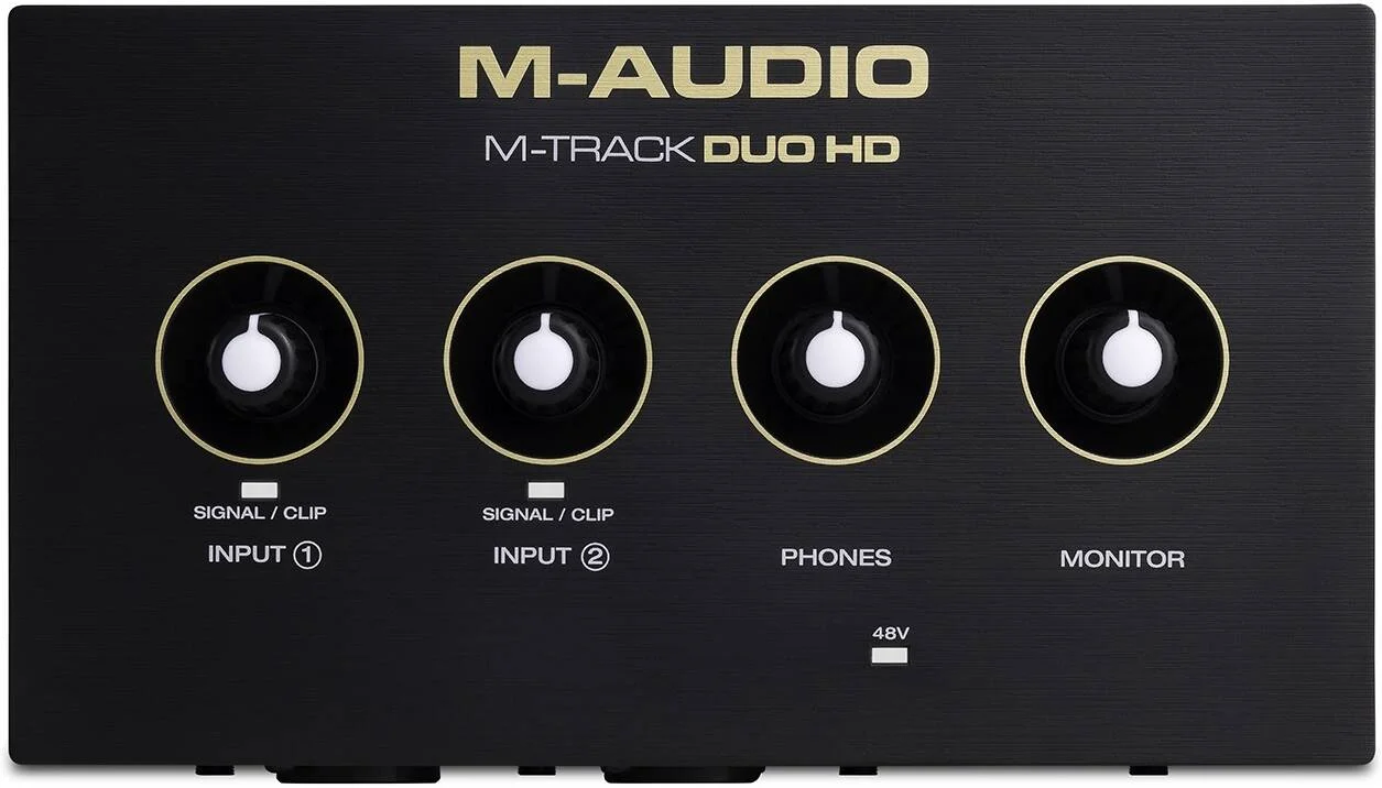 اینترفیس صوتی M-Audio M-TRACK DUO HD، ورودی/خروجی USB-C 2 در 2 با رزولوشن 24 بیت/192 کیلوهرتز، پری امپ های کریستال، فانتوم پاور، نرم افزارهای آهنگسازی، سازگار با مک، کامپیوتر، iOS و اندروید | MTRACKDUOHD