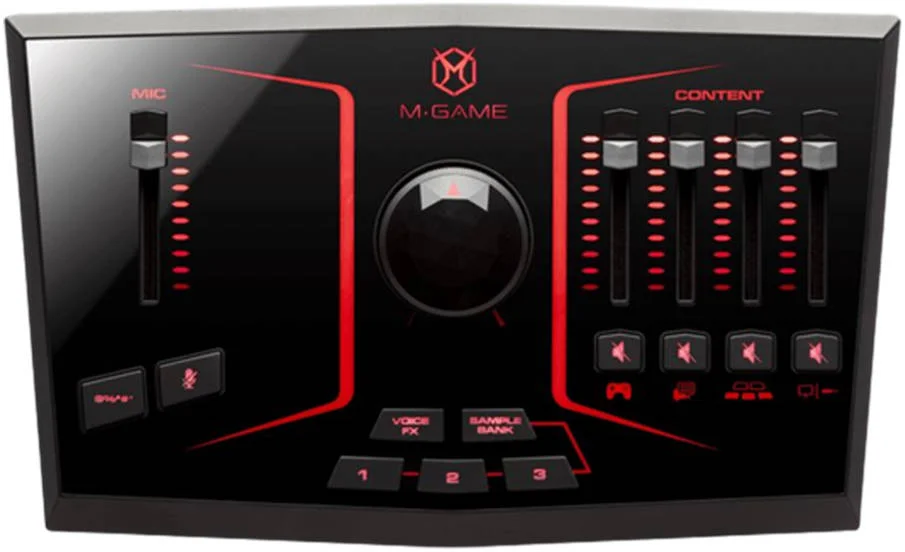 میکسر کارت صدای USB ام-آدیو ام-گیم سولو، برای استریم و گیمینگ، با میکروفون XLR، ورودی اپتیکال، افکت های صدا، سمپلر و نرم افزار اختصاصی، نرخ نمونه برداری 48 کیلوهرتز، مشکی | MGAMESOLOXEU