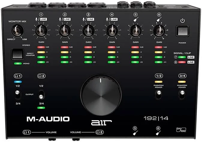 M-Audio AIR 192,14 کارت صدای رومیزی 8x4 USB Type-C / MIDI، ورودی/خروجی MIDI، نرم‌افزارهای Pro Tools First و Ableton Live Lite، 40 پلاگین FX، 7 ساز مجازی، مجموعه لوپ 2 گیگابایتی | AIR192X14XEU