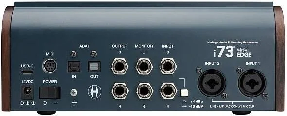 اینترفیس صوتی USB-C هریتیج آدیو i73 PRO Edge، ۱۲ ورودی / ۱۶ خروجی، پری امپ میکروفون کلاس A به سبک ۷۳، ۳۲ بیت/۱۹۲ کیلوهرتز، میکسر DSP، آبی | i73 PRO edge