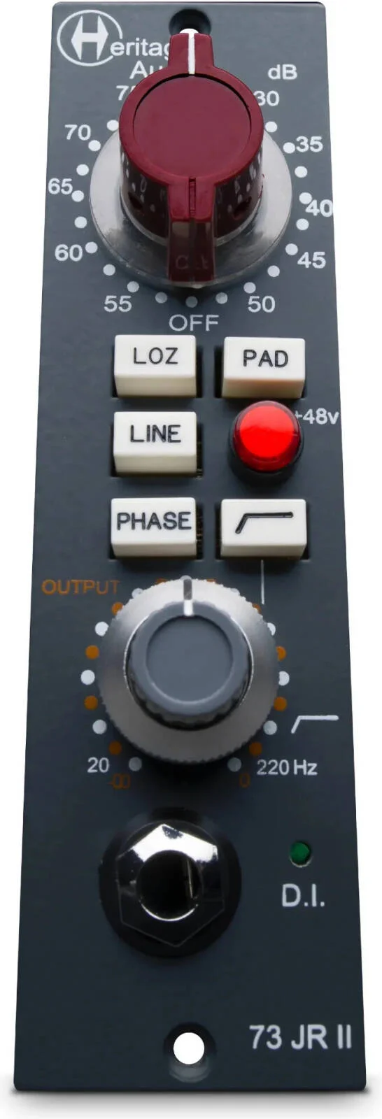پری امپ میکروفون سری 500 هریتج آدیو 73JR II، طراحی کلاس A، ترانسفورماتورهای Carnhill، بهره 80 دسی بل، ورودی های لاین و DI، بخش EQ، تُن گرم و قدیمی، مشکی | 73JR II