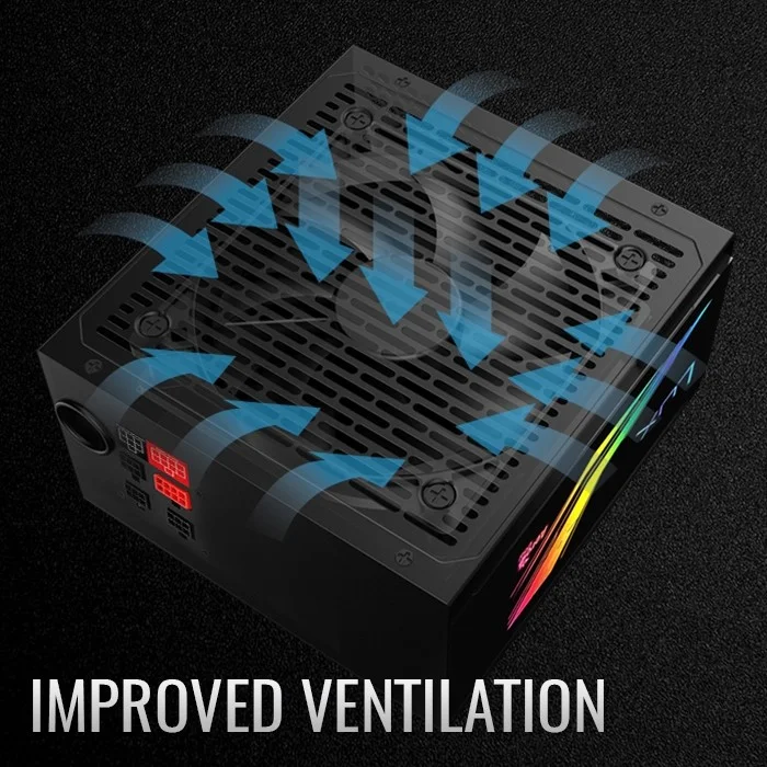 منبع تغذیه ای‌روکول LUX RGB 1000M - APFC 1000W، 80Plus Gold، بازدهی تا 90%+، کانکتور RGB آدرس پذیر 5V+، فن 12cm بی صدا، واحد منبع تغذیه | ACPG-LMK0AKC.11