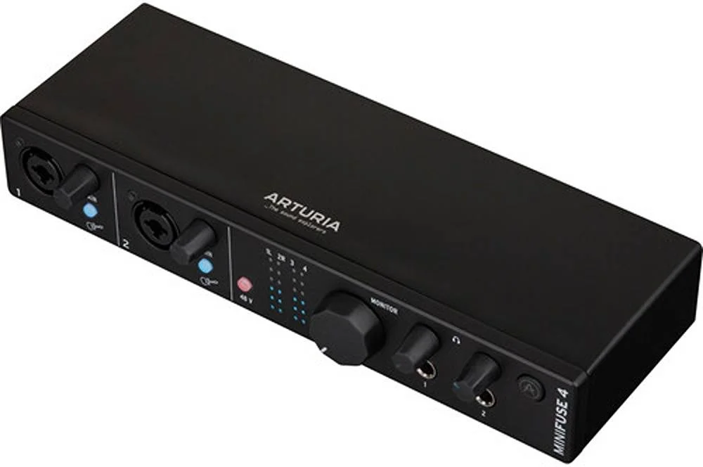 اینترفیس صوتی/MIDI قابل حمل 4x4 USB Type-C آرتوریا MiniFuse 4، دارای 2 هاب USB برای کنترلرهای کیبورد، فانتوم پاور و MIDI I/O، USB Type-C، 2 خروجی هدفون، مبدل های 24 بیتی/192 کیلوهرتز، مشکی | 800103