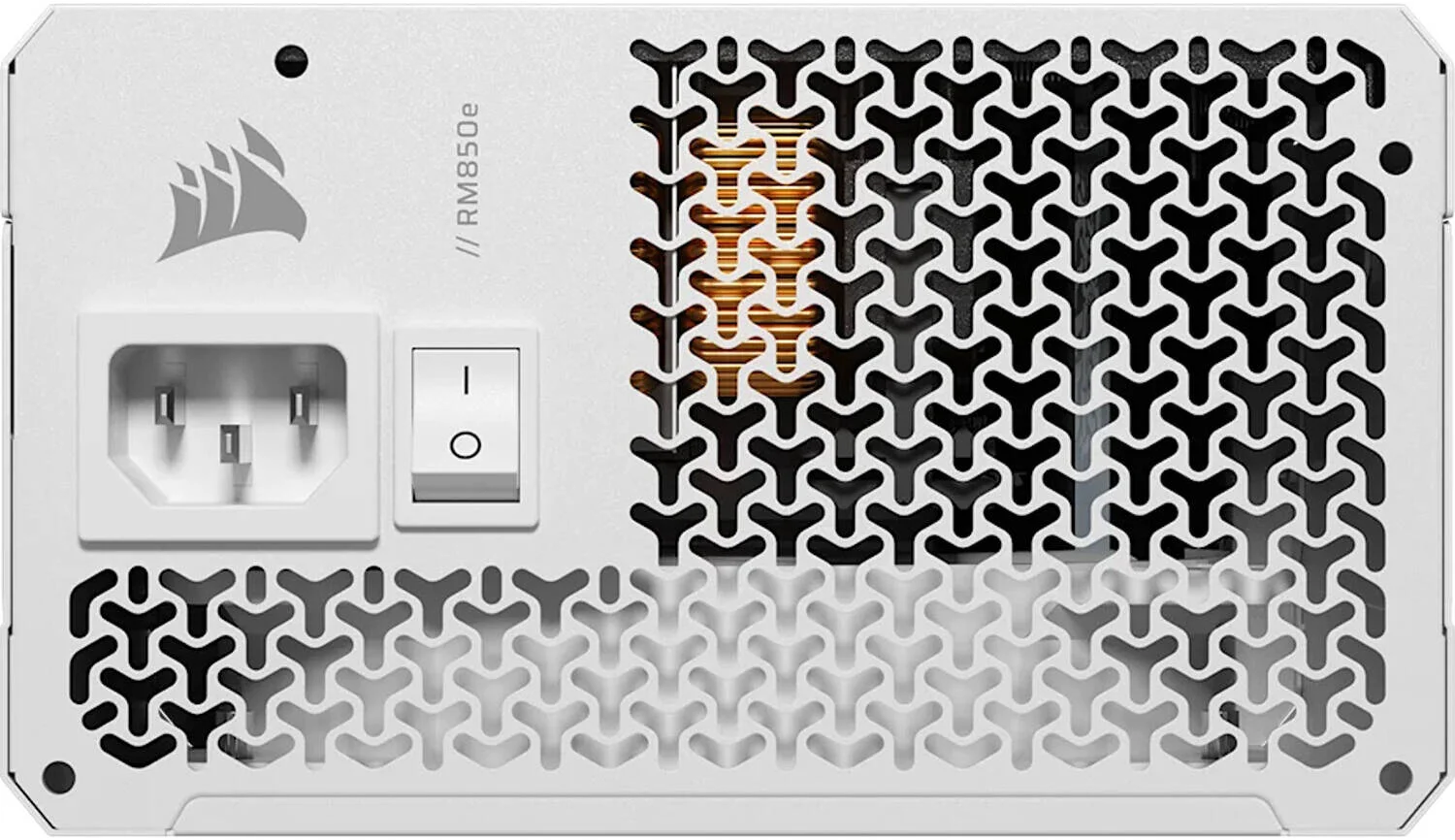 منبع تغذیه کامپیوتر کرسیر سری RMe مدل RM850e، کاملاً ماژولار، کم صدا، ATX، توان 850 وات، راندمان 80 PLUS Gold، فن بلبرینگ تفنگی 120 میلی‌متری، حالت فن Zero RPM، دارای گواهینامه ATX 3.1، سفید | CP-9020293-UK