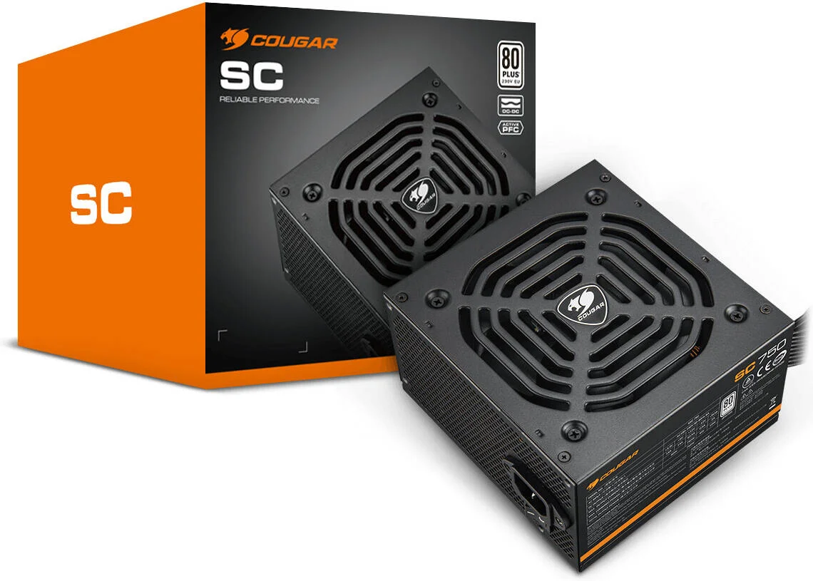 منبع تغذیه 650 واتی Cougar SC، توان 650 وات، بازدهی استاندارد 80 PLUS، فناوری DC-DC، ریل تک +12 ولت با آمپراژ بالا، فن بلبرینگ هیدرولیک بی صدا، محافظت کامل، مشکی | 31SA065003P01