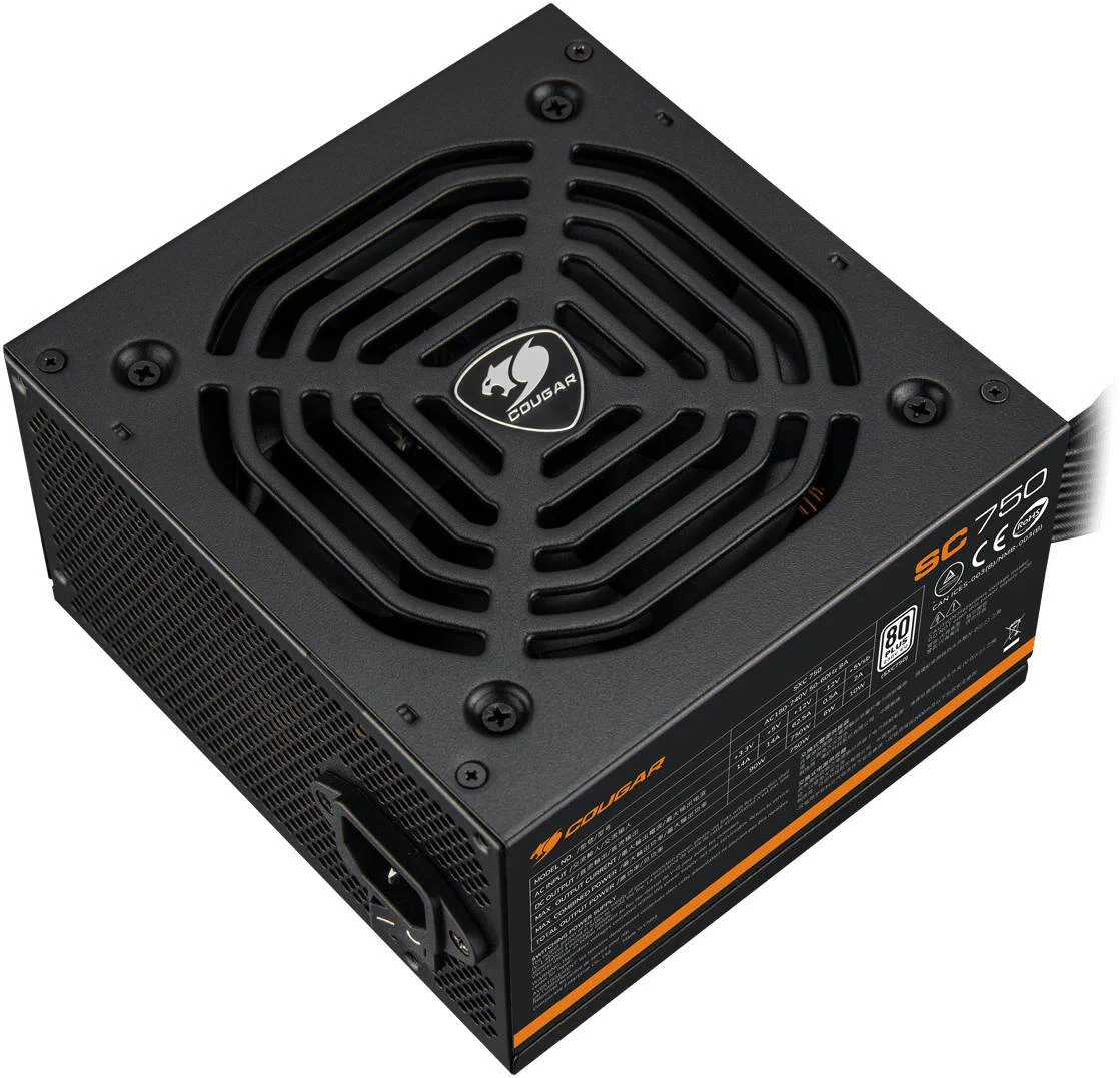 منبع تغذیه 650 واتی Cougar SC، توان 650 وات، بازدهی استاندارد 80 PLUS، فناوری DC-DC، ریل تک +12 ولت با آمپراژ بالا، فن بلبرینگ هیدرولیک بی صدا، محافظت کامل، مشکی | 31SA065003P01