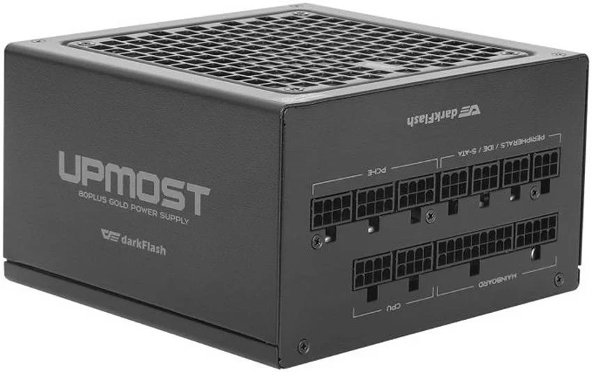 منبع تغذیه 750 وات دارک فلش مدل Upmost UPT، گواهینامه طلایی، کاملا ماژولار، خازن ژاپنی، حالت Zero RPM، فن بلبرینگی 120 میلی متری، استاندارد ATX، خروجی تکی +12 ولت، PFC فعال، مشکی | UPT 750W