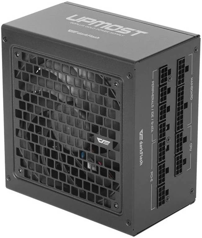 منبع تغذیه 750 وات دارک فلش مدل Upmost UPT، گواهینامه طلایی، کاملا ماژولار، خازن ژاپنی، حالت Zero RPM، فن بلبرینگی 120 میلی متری، استاندارد ATX، خروجی تکی +12 ولت، PFC فعال، مشکی | UPT 750W