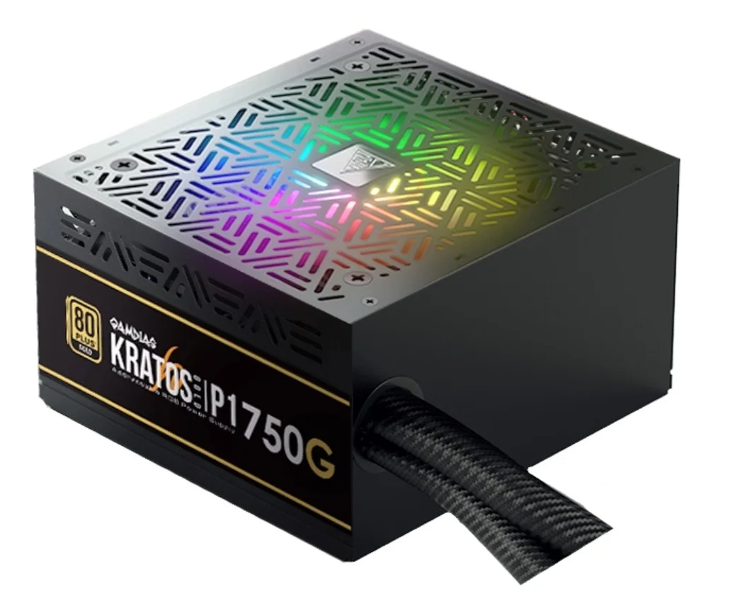 منبع تغذیه 750 وات نیمه ماژولار Gamdias KRATOS P1 750G ATX، ATX12V v2.4، دارای گواهینامه 80 PLUS GOLD، نورپردازی RGB آدرس پذیر، ریل تک +12 ولت، حالت فن بی صدا، 4 کانکتور PCI-E 6+2 پین | Kratos P1-750