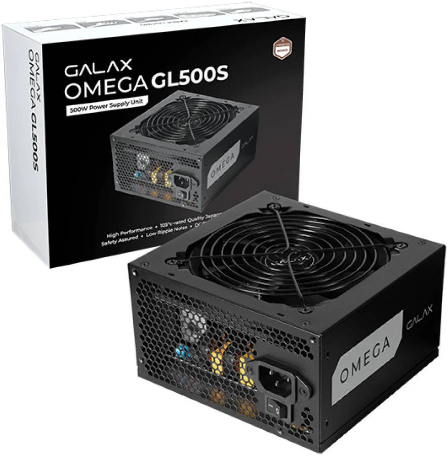 منبع تغذیه غیر ماژولار GALAX OMEGA GL500S، توان 500 وات، رتبه بندی برنز Cybenetics، خازن های دارای رتبه 105 درجه سانتیگراد، تبدیل DC/DC، مشکی | PGO50BOTNATB0 منبع تغذیه غیر ماژولار GALAX OMEGA GL500S، توان 500 وات، رتبه بندی برنز Cybenetics، خازن های دارای رتبه 105 درجه سانتیگراد، تبدیل DC/DC، مشکی | PGO50BOTNATB0