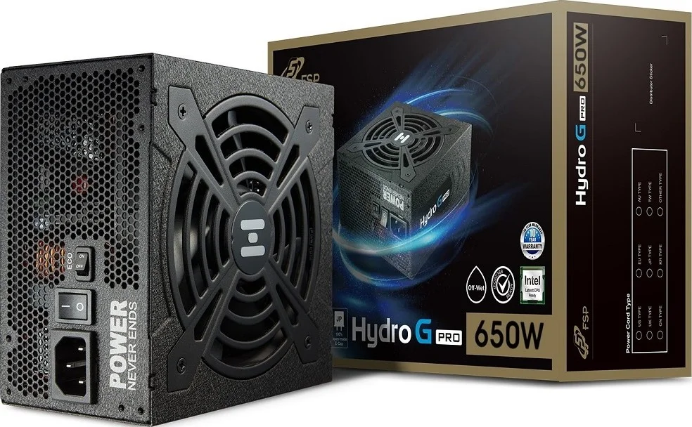 منبع تغذیه ماژولار نیمه بدون فن FSP HG2-650 Hydro G Pro 650W ATX، دارای گواهینامه 80+ Gold، PFC فعال، فن FDB 120 میلی متری، جریان ورودی 8-4 آمپر، ولتاژ 100-240Vac | PPA6505006