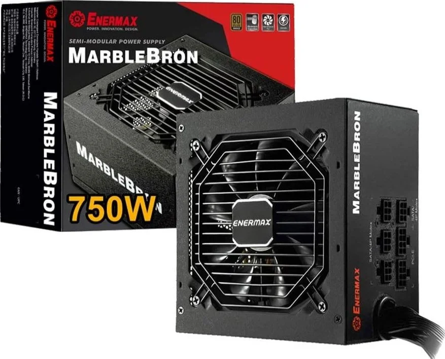 منبع تغذیه 750 وات Enermax MarbleBron EMB750EWT، دارای گواهینامه 80 پلاس برنز، نیمه ماژولار، فن 120 میلی‌متری با فشار بالا، PFC فعال | EMB750EWT