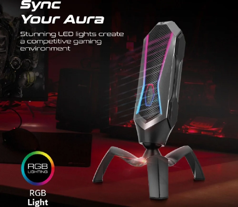 میکروفون گیمینگ کاردیوئید Vertux Marshal Sci-Fi، ورودی USB-C، حساسیت -45±3dB، حالت RGB LED، پاسخ فرکانسی 20Hz-20kHz، طول کابل 1.7 متر، مشکی | Marshal