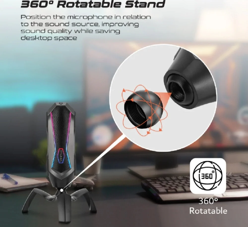 میکروفون گیمینگ کاردیوئید Vertux Marshal Sci-Fi، ورودی USB-C، حساسیت -45±3dB، حالت RGB LED، پاسخ فرکانسی 20Hz-20kHz، طول کابل 1.7 متر، مشکی | Marshal