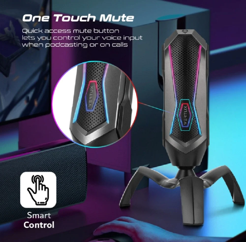 میکروفون گیمینگ کاردیوئید Vertux Marshal Sci-Fi، ورودی USB-C، حساسیت -45±3dB، حالت RGB LED، پاسخ فرکانسی 20Hz-20kHz، طول کابل 1.7 متر، مشکی | Marshal