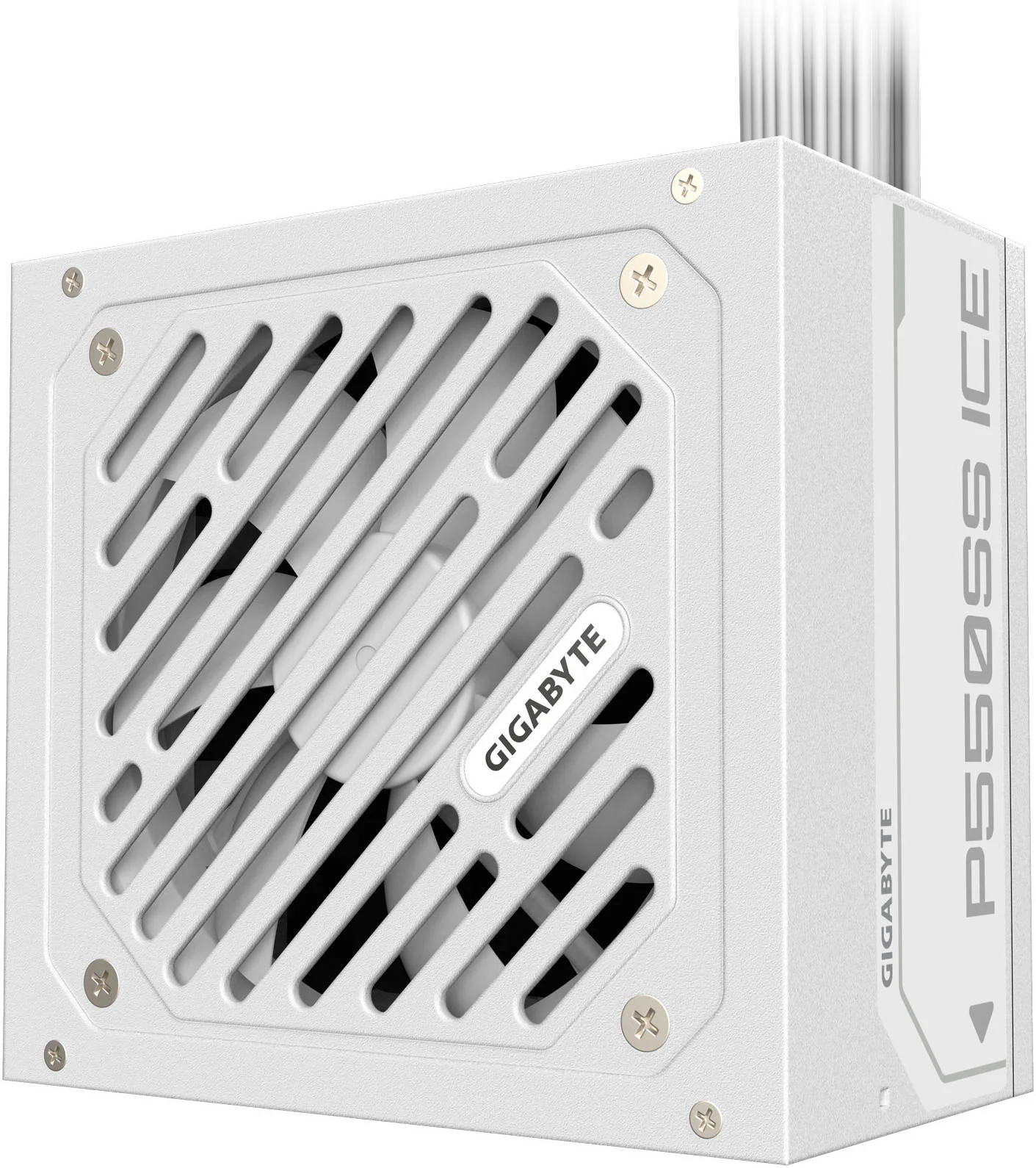 منبع تغذیه غیر ماژولار 550 واتی GIGABYTE P550SS Ice، توان 550 وات، رتبه بندی 80 پلاس سیلور، فن 120 میلی متری Fluid Dynamic Bearing، فرم فاکتور Intel ATX 12V v3.0، PFC فعال، سفید | GP-P550SS-ICE