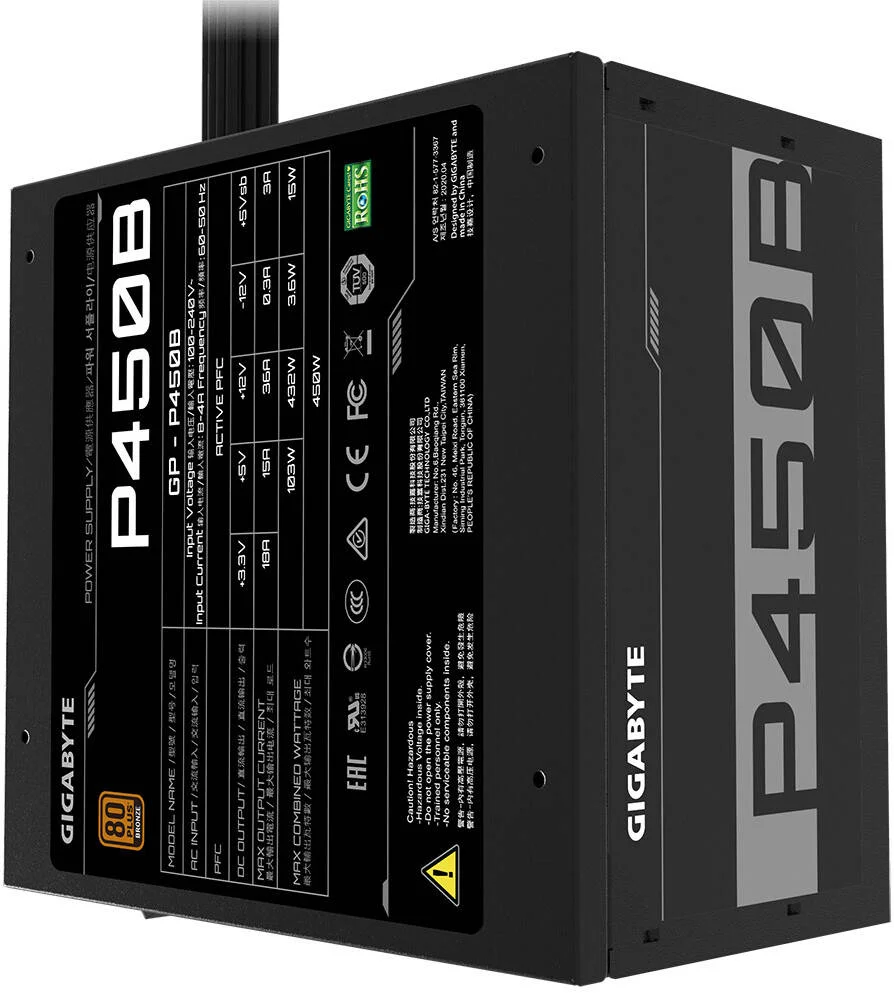 منبع تغذیه غیر ماژولار GIGABYTE P450B، ظرفیت توان 450 وات، راندمان 80 PLUS Bronze، فن بلبرینگ هیدرولیک 120 میلی متری، PFC فعال، مشکی | GP-P450B منبع تغذیه غیر ماژولار GIGABYTE P450B، ظرفیت توان 450 وات، راندمان 80 PLUS Bronze، فن بلبرینگ هیدرولیک 120 میلی متری، PFC فعال، مشکی | GP-P450B