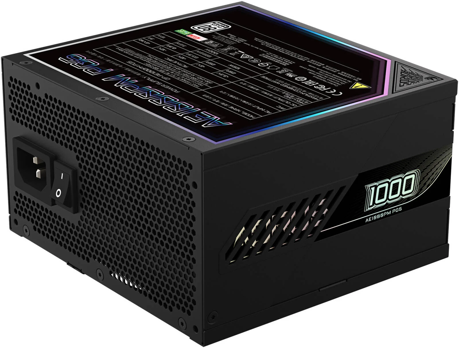 منبع تغذیه 1000 واتی گیگابایت AORUS ELITE P1000W 80+ پلاتینیوم ماژولار PCIe 5.0، توان 1000 وات، بازدهی 80 PLUS پلاتینیوم، فن 120 میلی‌متری Fluid Dynamic Bearing، مشکی | GP-AE1000PM-PG5