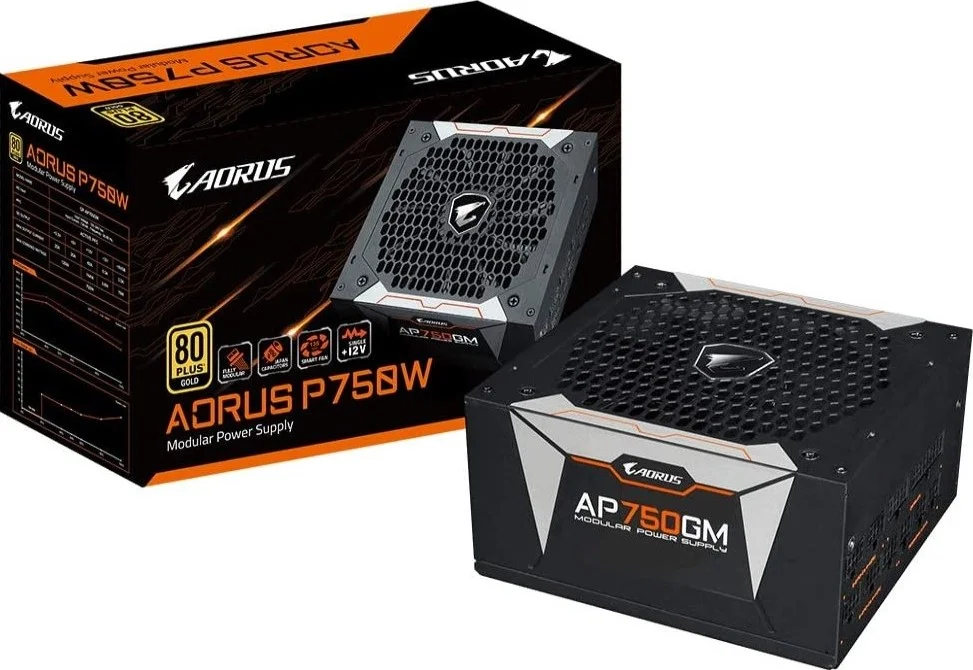 منبع تغذیه گیگابایت GP-AP750GM-UK Aorus P750W 750W فن هوشمند 135 میلی‌متری 80 PLUS Gold کاملاً ماژولار ATX | GP-AP750GM