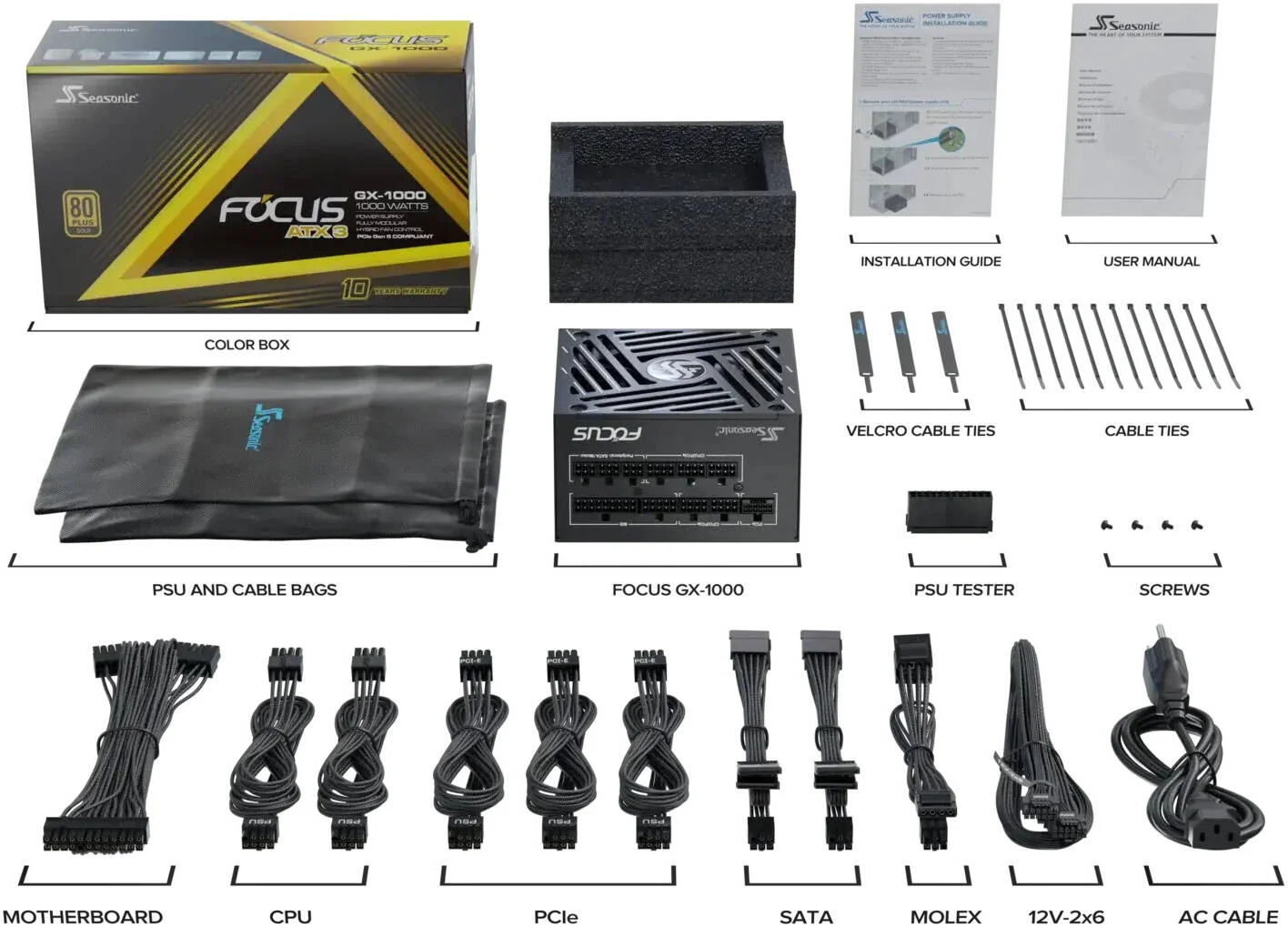 منبع تغذیه کامپیوتر 1000 وات Seasonic FOCUS GX ATX 3.1، کاملا ماژولار، راندمان 80 PLUS Gold، فن 135 میلی متری با بلبرینگ دینامیکی سیال، فرم فاکتور ATX/EPS، مشکی | SRP-FGX102-A5A32SF منبع تغذیه کامپیوتر 1000 وات Seasonic FOCUS GX ATX 3.1، کاملا ماژولار، راندمان 80 PLUS Gold، فن 135 میلی متری با بلبرینگ دینامیکی سیال، فرم فاکتور ATX/EPS، مشکی | SRP-FGX102-A5A32SF