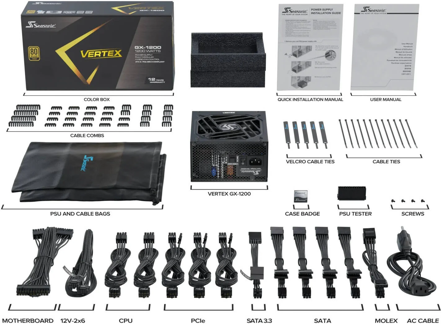 منبع تغذیه کامپیوتر 1200 وات Seasonic VERTEX GX ATX 3.1، کاملاً ماژولار، راندمان 80 PLUS Gold، فن 135 میلیمتری Fluid Dynamic Bearing، فرم فاکتور ATX/EPS، مشکی | VERTEX GX منبع تغذیه کامپیوتر 1200 وات Seasonic VERTEX GX ATX 3.1، کاملاً ماژولار، راندمان 80 PLUS Gold، فن 135 میلیمتری Fluid Dynamic Bearing، فرم فاکتور ATX/EPS، مشکی | VERTEX GX