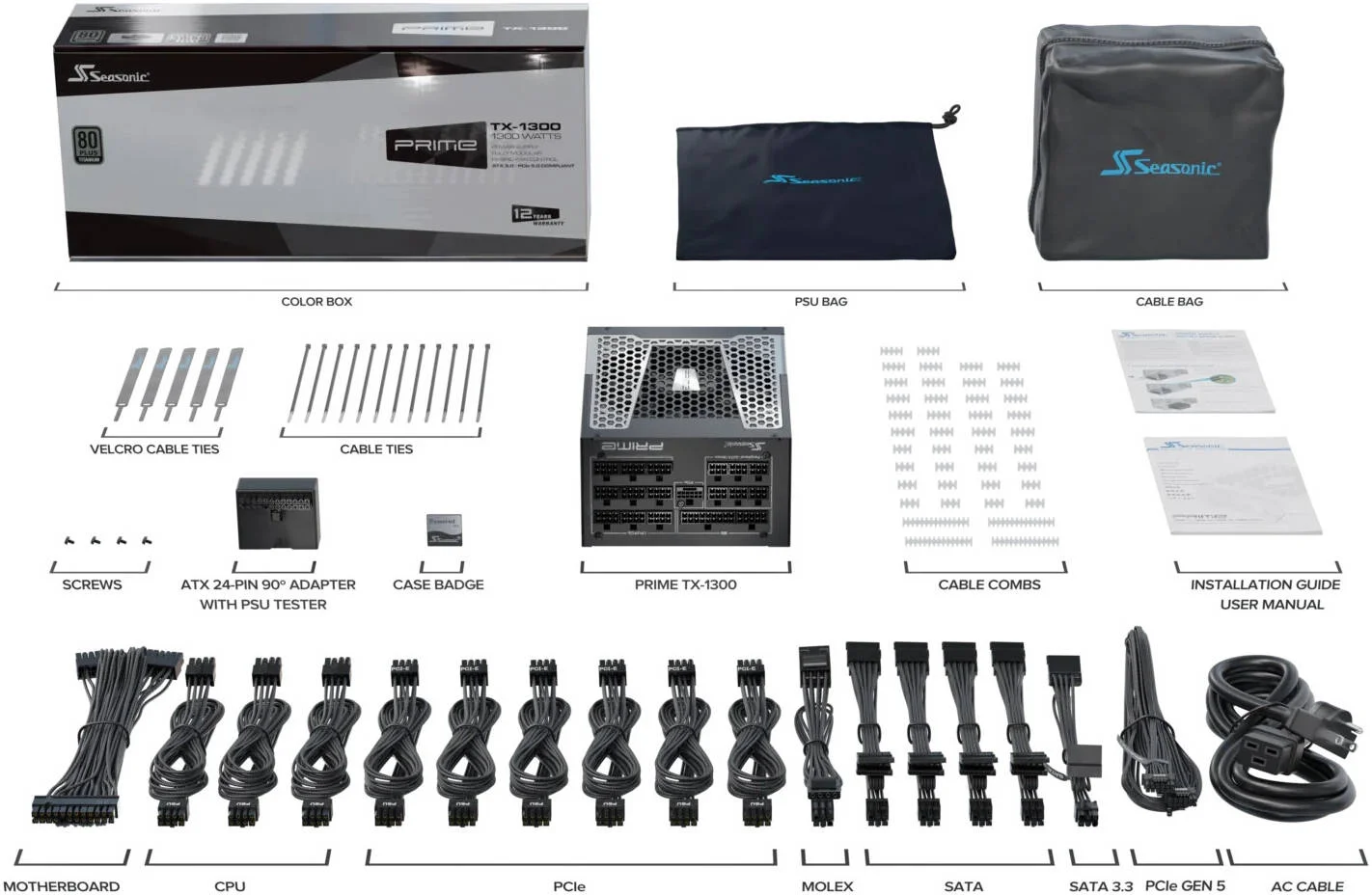 منبع تغذیه کاملاً ماژولار Seasonic PRIME TX 3.1، توان 1300 وات، راندمان 80 PLUS Titanium، بلبرینگ دینامیکی سیال 135 میلیمتری، فرم فاکتور ATX/EPS، مشکی | PRIME TX منبع تغذیه کاملاً ماژولار Seasonic PRIME TX 3.1، توان 1300 وات، راندمان 80 PLUS Titanium، بلبرینگ دینامیکی سیال 135 میلیمتری، فرم فاکتور ATX/EPS، مشکی | PRIME TX