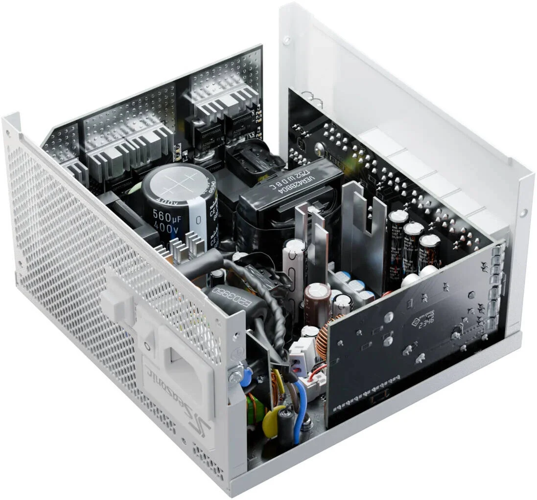 منبع تغذیه کامپیوتر سی‌سونیک FOCUS GX سفید، ATX 3.1، کاملاً ماژولار، توان 750 وات، راندمان 80 پلاس گلد، بلبرینگ دینامیکی سیال 135 میلی‌متری، فرم فاکتور ATX/EPS، سفید | SRP-FGX751-A5A32SF-W