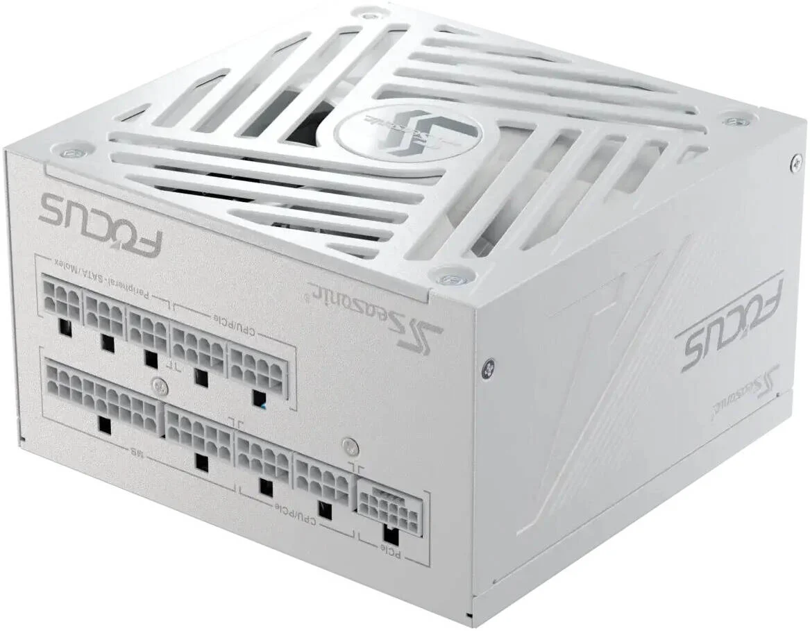 منبع تغذیه کامپیوتر سی‌سونیک FOCUS GX سفید، ATX 3.1، کاملاً ماژولار، توان 750 وات، راندمان 80 پلاس گلد، بلبرینگ دینامیکی سیال 135 میلی‌متری، فرم فاکتور ATX/EPS، سفید | SRP-FGX751-A5A32SF-W