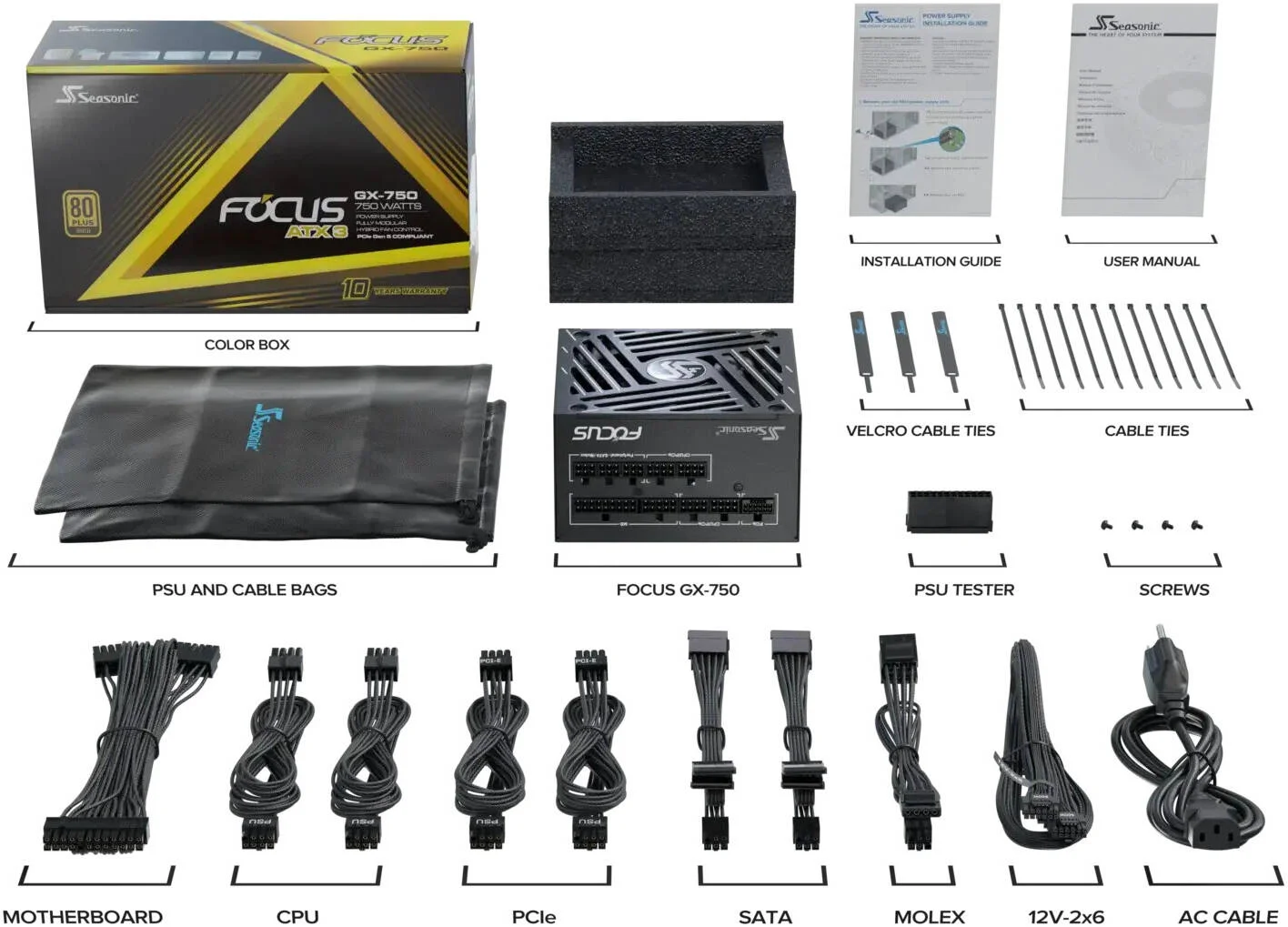 منبع تغذیه کاملا ماژولار Seasonic FOCUS GX ATX 3.1، توان 750 وات، راندمان 80 PLUS Gold، بلبرینگ دینامیکی سیال 135 میلیمتری، فرم فاکتور ATX/EPS، مشکی | SRP-FGX751-A5A32SF منبع تغذیه کاملا ماژولار Seasonic FOCUS GX ATX 3.1، توان 750 وات، راندمان 80 PLUS Gold، بلبرینگ دینامیکی سیال 135 میلیمتری، فرم فاکتور ATX/EPS، مشکی | SRP-FGX751-A5A32SF