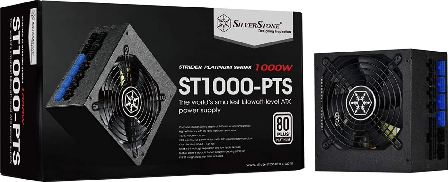 منبع تغذیه 1000 وات SilverStone Technology با گواهینامه 80 پلاس پلاتینیوم و طراحی کامپکت 140 میلی‌متری مدل SST-ST1000-PTS