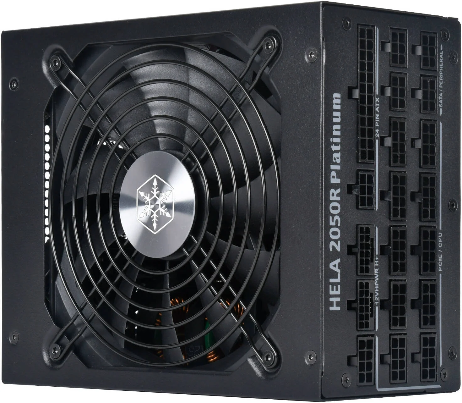 منبع تغذیه کاملاً ماژولار سیلوراستون HELA 2050R پلاتینیوم، توان 2050 وات، دارای گواهینامه Cybenetics پلاتینیوم، PFC فعال، دارای خازن های الکترولیتی تماماً ژاپنی، مشکی | SST-HA2050R-PM