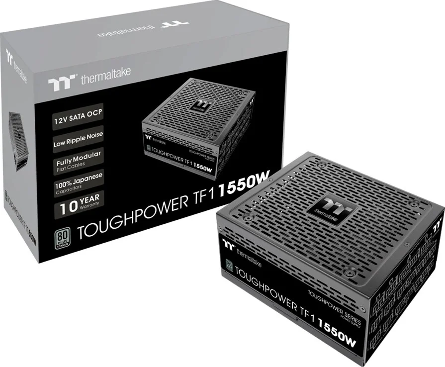 منبع تغذیه 1550 واتی Thermaltake Toughpower TF1، کاملاً ماژولار، 80 Plus Titanium، PSU، SLI/CrossFire، تک ریل، 129 آمپر، فن 140 میلی‌متری، ATX | PS-TPD-1550FNFATK-1