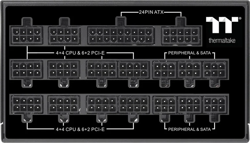 منبع تغذیه 1550 واتی Thermaltake Toughpower TF1، کاملاً ماژولار، 80 Plus Titanium، PSU، SLI/CrossFire، تک ریل، 129 آمپر، فن 140 میلی‌متری، ATX | PS-TPD-1550FNFATK-1