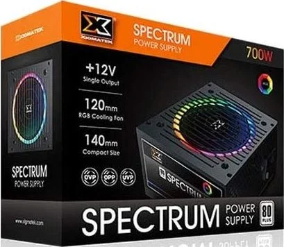 منبع تغذیه 700 وات Xigmatek Spectrum RGB، 80 پلاس، NRP-MC751، 230 ولت، فن 120 میلی متری RGB، 80+، سیم برق UK، منبع تغذیه جعبه رنگی | EN44924