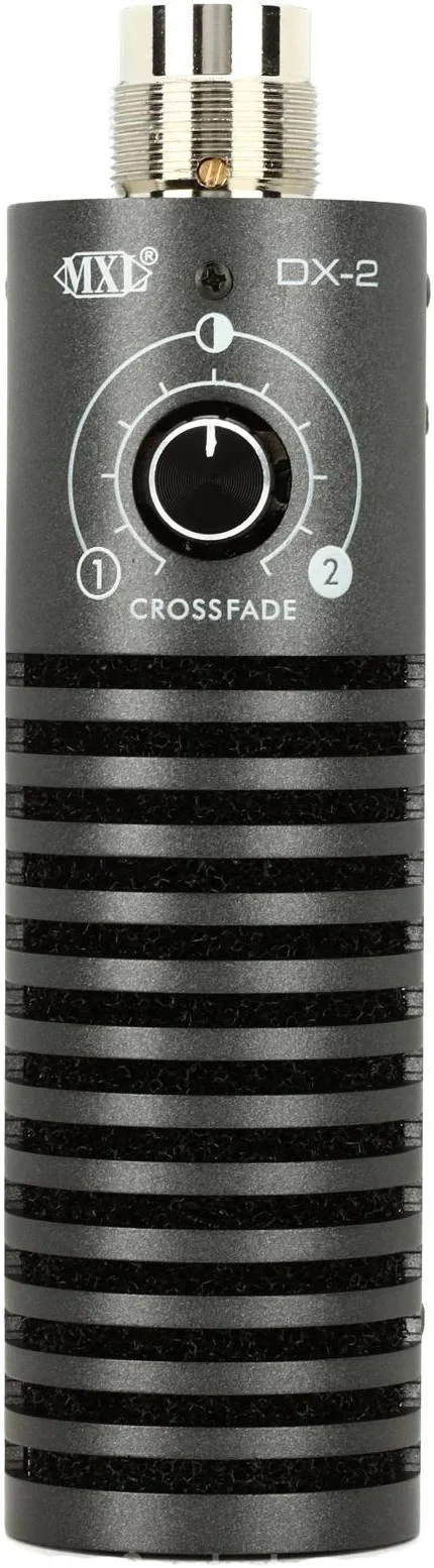 میکروفون دینامیک متغیر دو کپسولی MXL، دکمه کراس فید ثبت شده، طراحی صفحه تخت، تحمل SPL بالا، الگوهای قطبی سوپر کاردیوئید و کاردیوئید، مشکی | DX-2