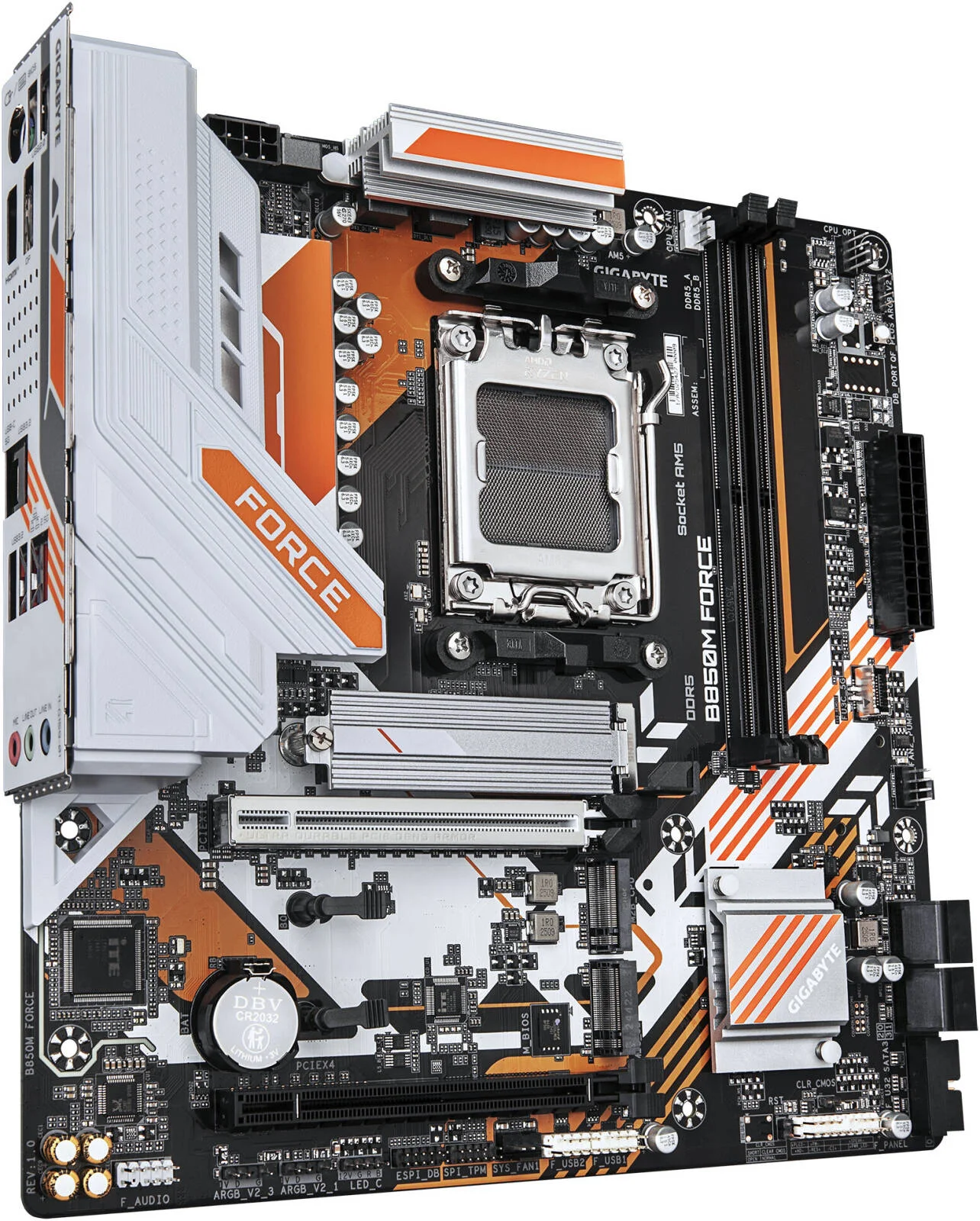 مادربرد GIGABYTE B850 Force AM5 Micro ATX، چیپست AMD B850، 2 اسلات DDR5 DIMM، حداکثر حافظه 128 گیگابایت، 1 اسلات PCIe 5.0 x16، 3 اسلات M.2 | B850M-FORCE