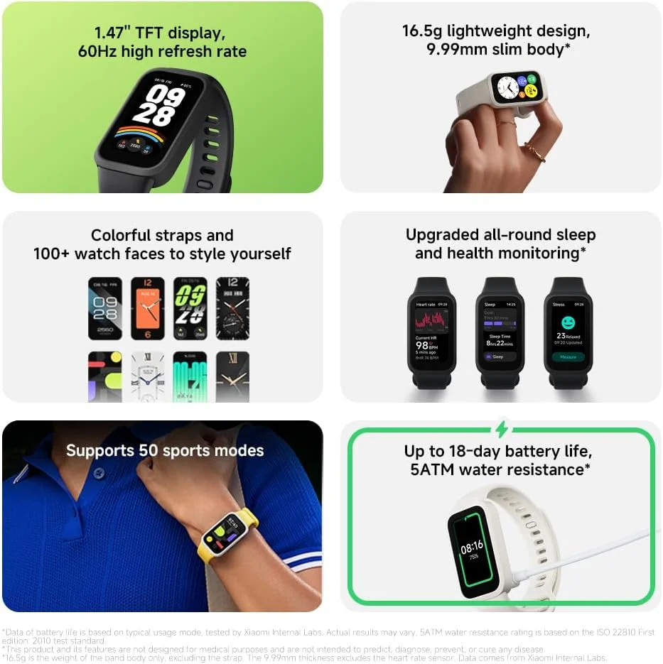 شیائومی اسمارت بند 9 اکتیو مشکی | صفحه نمایش 1.47 اینچی TFT | عمر باتری طولانی | 50 حالت ورزشی | پایش سلامتی | فوق العاده باریک 9.99 میلی متری | مقاوم در برابر آب تا 50 متر شیائومی اسمارت بند 9 اکتیو مشکی | صفحه نمایش 1.47 اینچی TFT | عمر باتری طولانی | 50 حالت ورزشی | پایش سلامتی | فوق العاده باریک 9.99 میلی متری | مقاوم در برابر آب تا 50 متر