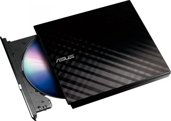 ASUS SDRW-08D2S-U Lite اکسترنال اسلیم دی وی دی رایتر، 8x DVD±R، 6x DVD±R DL، 5x DVD-RAM، USB 2.0، Cyberlink Power2Go، سازگار با ویندوز و مک، مشکی | 90-DQ0435-UA317KZ
