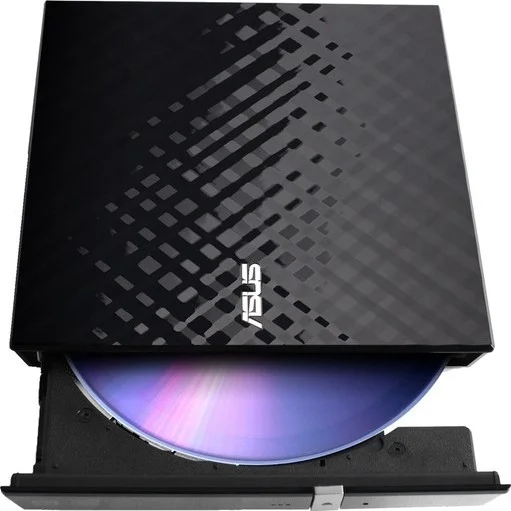 ASUS SDRW-08D2S-U Lite اکسترنال اسلیم دی وی دی رایتر، 8x DVD±R، 6x DVD±R DL، 5x DVD-RAM، USB 2.0، Cyberlink Power2Go، سازگار با ویندوز و مک، مشکی | 90-DQ0435-UA317KZ