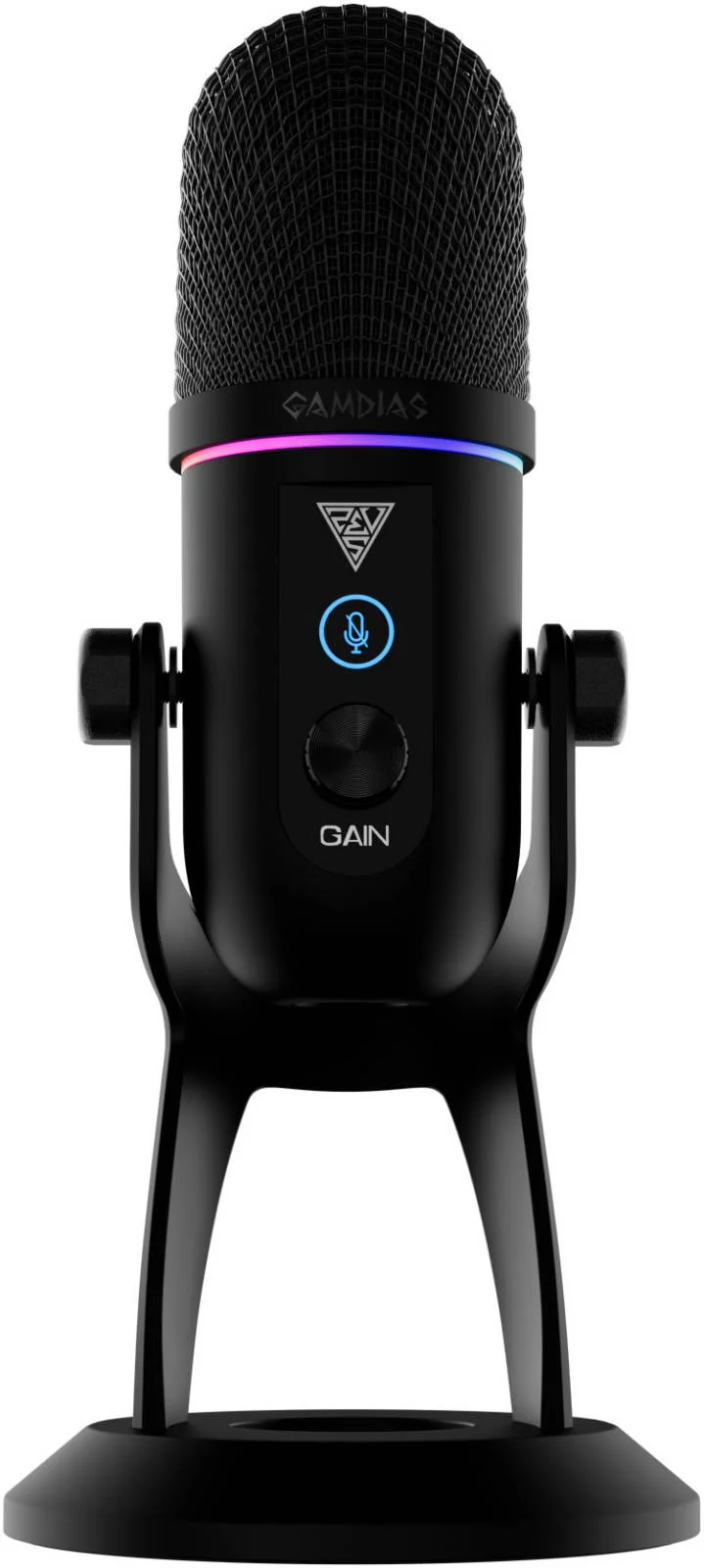 میکروفون استریمینگ RGB گیمدیاس مدل PHEME M1، الگوی قطبی سوپرکاردیوید، 12 حالت RGB چند رنگ، نرخ نمونه برداری 192 کیلوهرتز / 24 بیت، کنترل های لمسی، پایه تاشو و قابل تنظیم داخلی، مشکی | GD-PHEME-M1