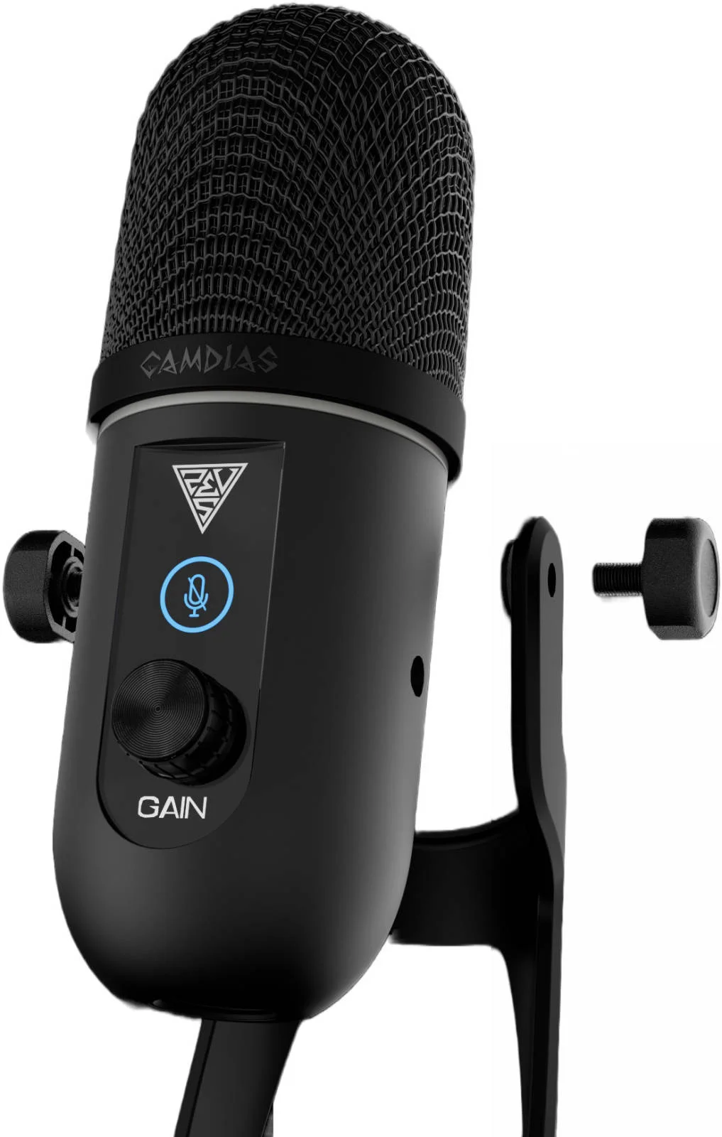 میکروفون استریمینگ RGB گیمدیاس مدل PHEME M1، الگوی قطبی سوپرکاردیوید، 12 حالت RGB چند رنگ، نرخ نمونه برداری 192 کیلوهرتز / 24 بیت، کنترل های لمسی، پایه تاشو و قابل تنظیم داخلی، مشکی | GD-PHEME-M1