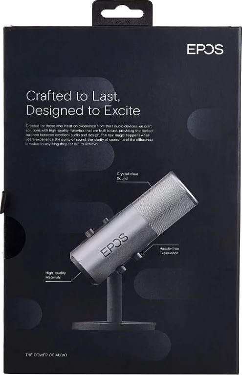 میکروفون استریمینگ USB C جمع و جور EPOS B20 با 4 الگوی قطبی، مانیتورینگ هدفون داخلی و کنترل های گین/صدا، خاکستری | 1000417