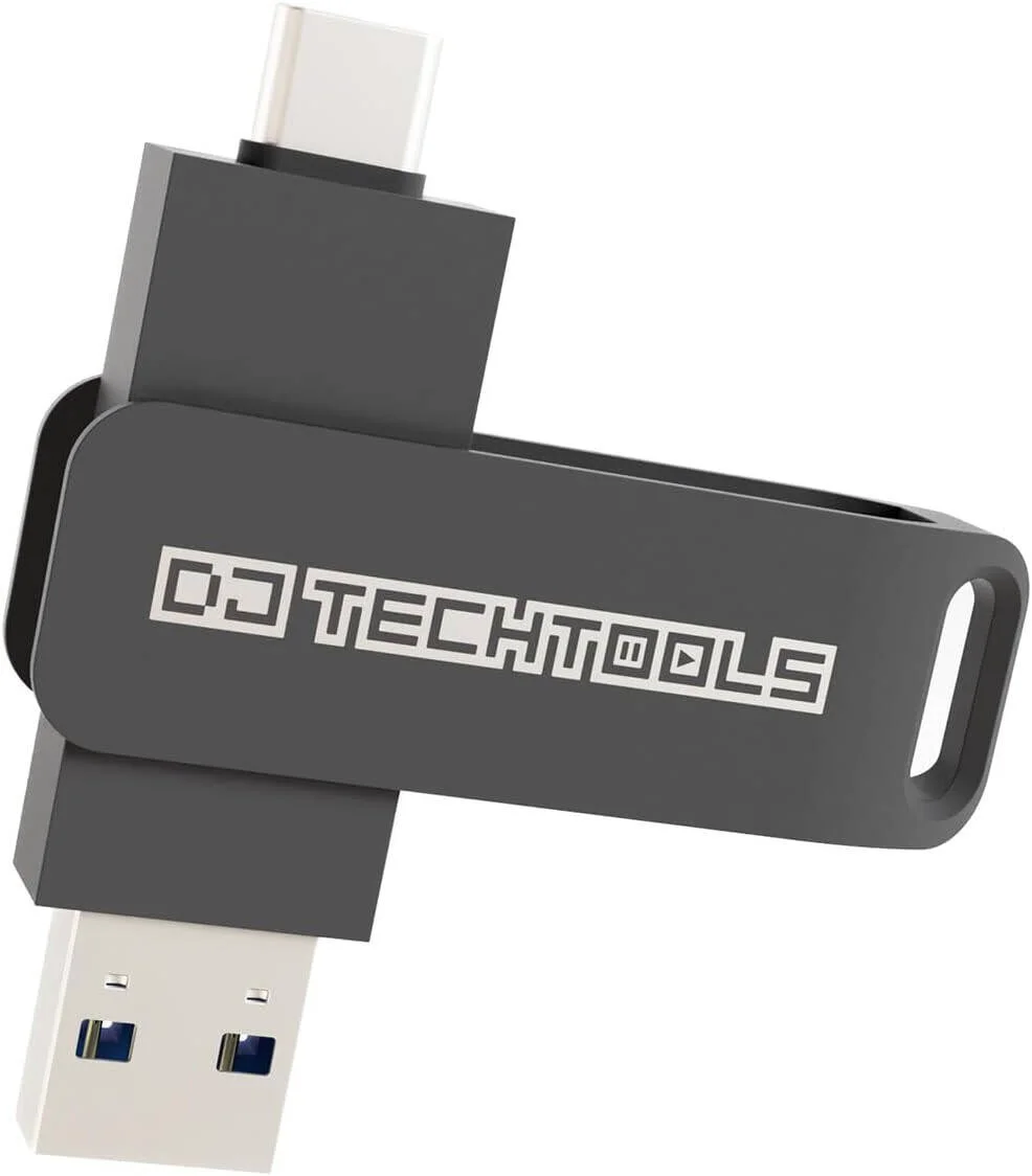 فلش مموری USB Chroma از DJ TechTools، ظرفیت 128 گیگابایت، دارای دو پورت پرسرعت USB Type-A و USB 3.2 Type-C، سرعت همگام سازی 113.33 مگابایت بر ثانیه، سرعت انتقال فوق العاده سریع، خاکستری فضایی | 850007367930