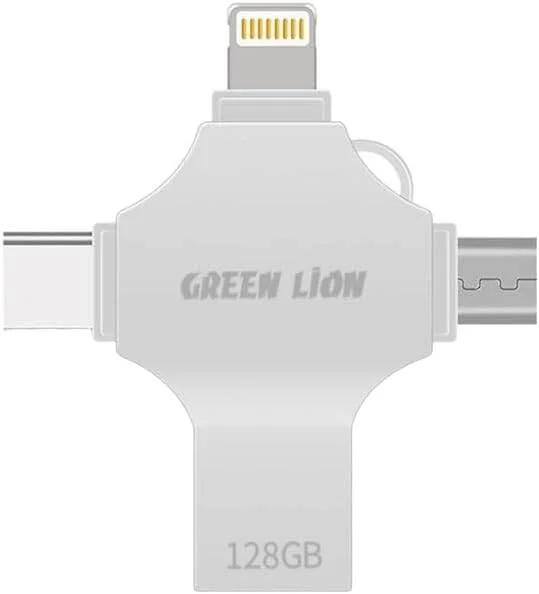 فلش مموری USB چهار در یک گرین لاین 256 گیگابایت، دارای پورت های متعدد، انتقال سریع داده، ظرفیت ذخیره سازی بزرگ، اتصال و استفاده آسان - نقره ای