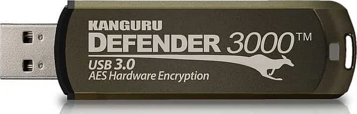 حافظه فلش امن کانگورو Defender 3000 با ظرفیت 32 گیگابایت - دارای استاندارد FIPS 140-2 Level 3، آنتی ویروس داخلی، رمزگذاری AES 256 بیتی با گرید نظامی، محافظت از داده ها با مدیریت رمز عبور | KDF3000-32G