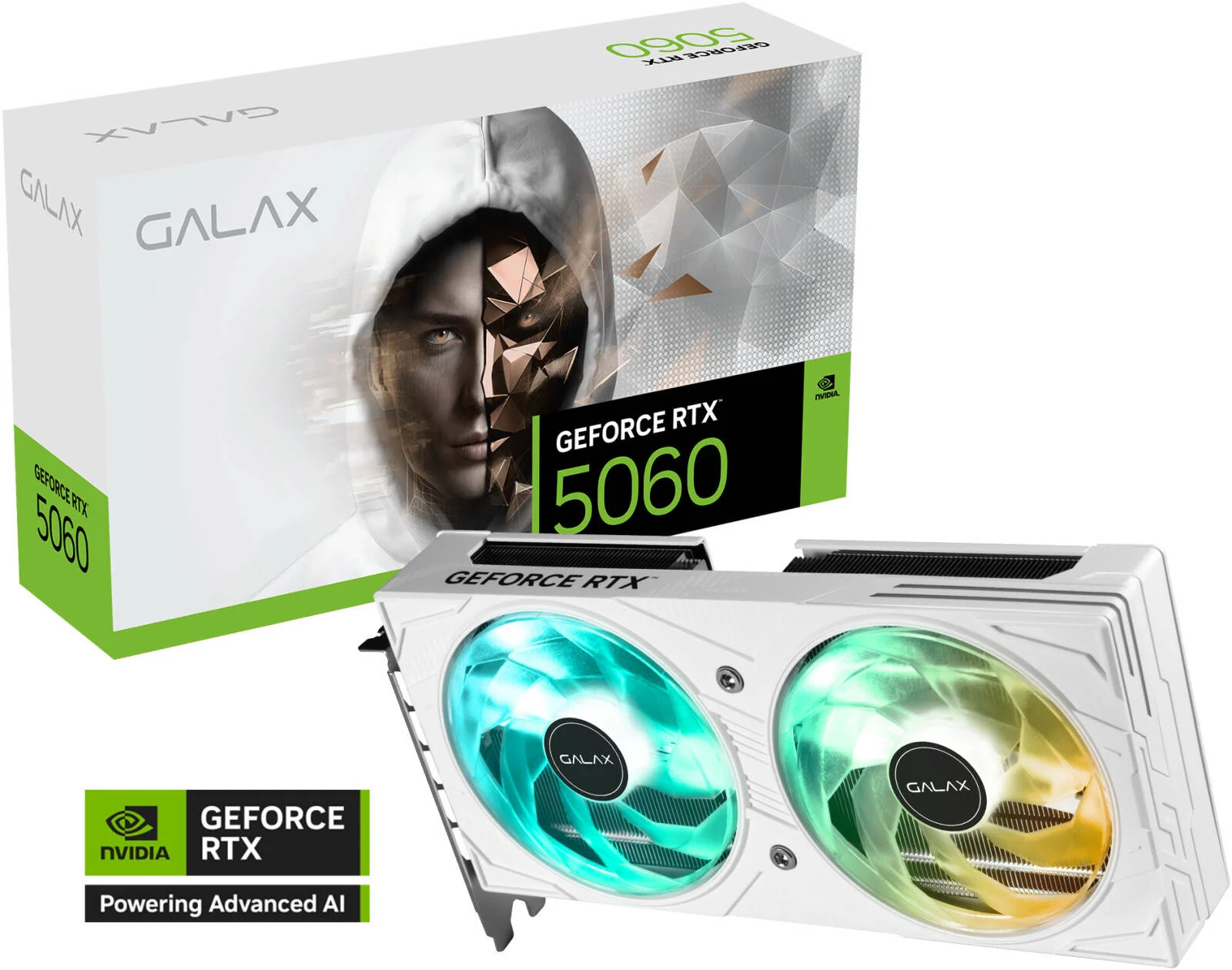کارت گرافیک Galax GeForce RTX 5060 EX، حافظه 8 گیگابایتی GDDR7 128 بیتی، فرکانس افزایشی 2535 مگاهرتز، سرعت حافظه 28 گیگابیت بر ثانیه، 3840 هسته CUDA، PCI-Express 4.0، سفید | 56NSN8MDDBBS