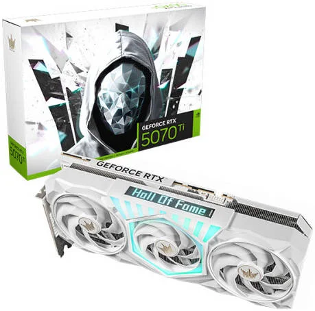 کارت گرافیک GALAX GeForce RTX 5070 Ti HOF Gaming White Edition، حافظه 16 گیگابایتی GDDR7 256 بیتی، فرکانس بوست 2610 مگاهرتز، سرعت حافظه 28 گیگابیت بر ثانیه، 8960 هسته CUDA، PCI-E 5.0، سفید | G-B37AW-57IZN6MDDPWT-GALG