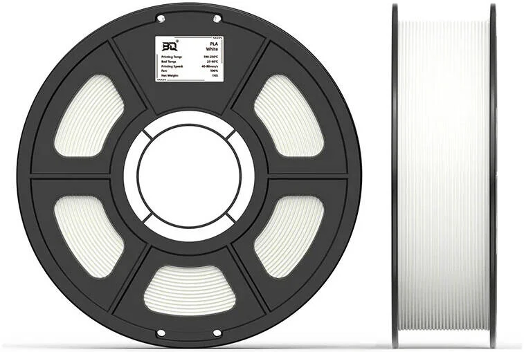فیلامنت PLA بی کیو، بدون گرفتگی، انقباض بسیار کم، غیر جاذب رطوبت، زیست تخریب پذیر، قطر 1.75 میلی متر، رول 1 کیلوگرمی، سفید | 1080000043