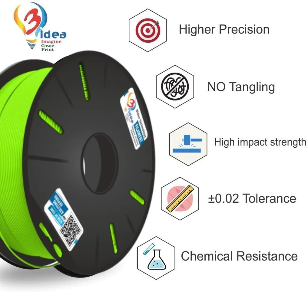 فیلامنت پرینت سه بعدی ABS تری آیدیا (سبز فلورسنت) | دمای چاپ - 220-230 درجه سانتیگراد | سرعت پر کردن - 30~90 میلی متر بر ثانیه | متریال پرینت سه بعدی